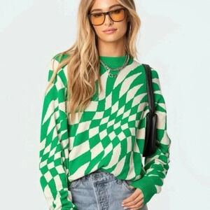 Edikted Green and white Kaleidoscope Sweater, XS/S, NWT